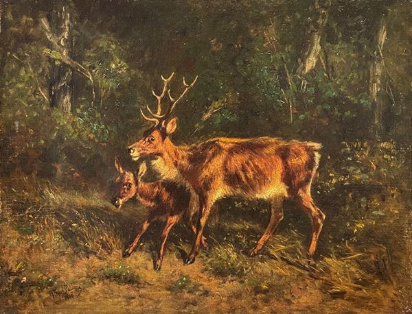 Filippo Palizzi - Deer and fawn