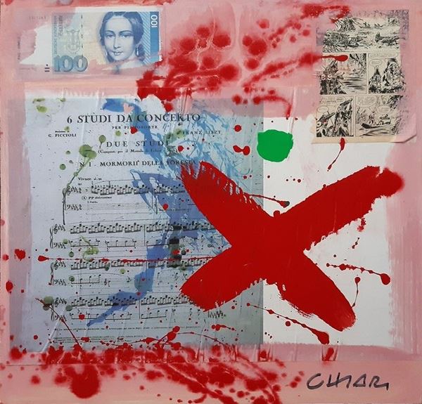 Giuseppe Chiari : Without title  - Mixed media and collage on wood - Auction  modern and contemporary art - Galleria Pananti Casa d'Aste
