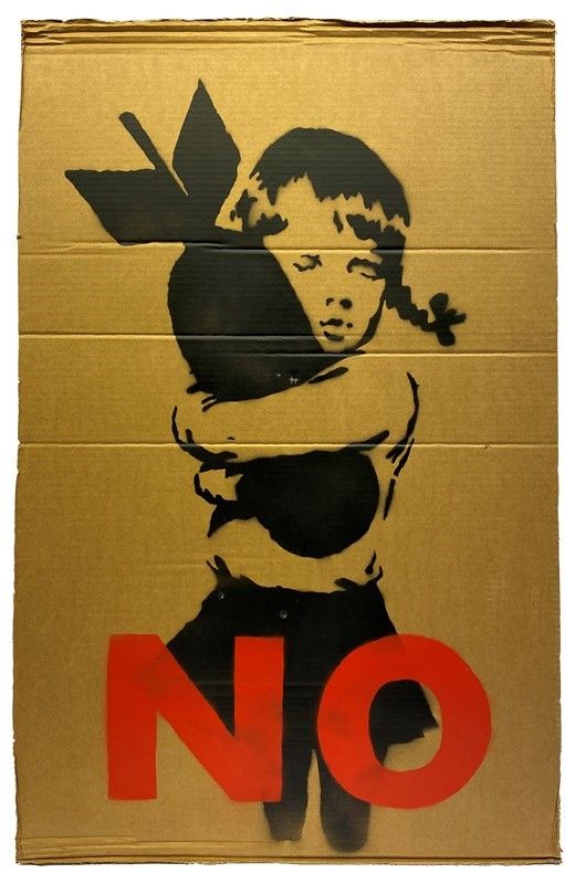 Banksy : Hugger Bomb (No) (2003) - Stencil and ink on cardboard 