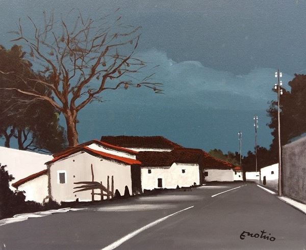 Enotrio Pugliese : Calabria road  ((1970))  - Oil painting on canvas - Auction  modern and contemporary art - Galleria Pananti Casa d'Aste