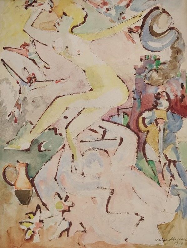 Mino Maccari : The juggler  (1947)  - Oil on paper - Auction  modern and contemporary art - Galleria Pananti Casa d'Aste