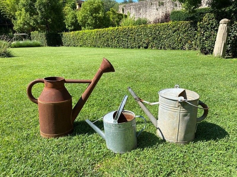 Due Annaffiatoi in Alluminio e un Annaffiatoio in Metallo