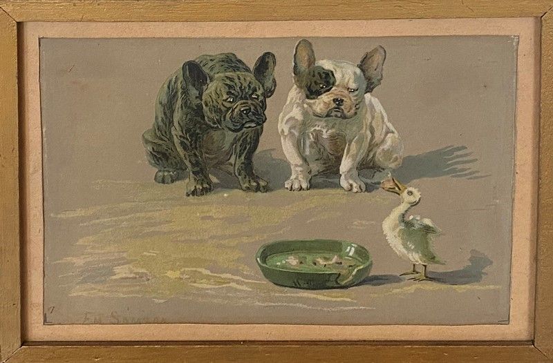 Anonimo, XIX - XX Sec. - Bulldog e Paperella