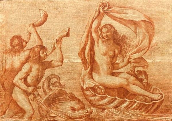 Scuola Emiliana, XVII sec. - Galatea accompagnata da due tritoni