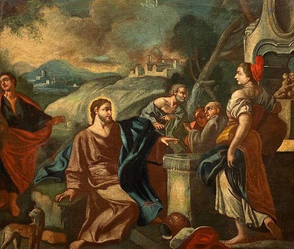 Scuola Napoletana, XVIII sec. - Cristo e la Samaritana al pozzo