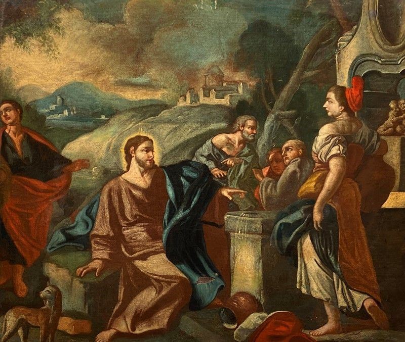 Scuola Napoletana, XVIII Sec. - Cristo e la Samaritana al Pozzo