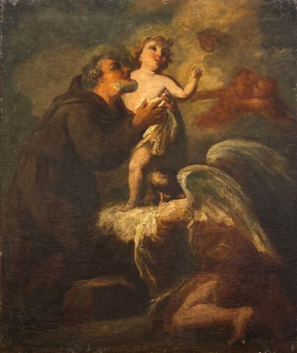 Anonimo, XVIII sec. - Santo francescano con Ges&#249; fanciullo