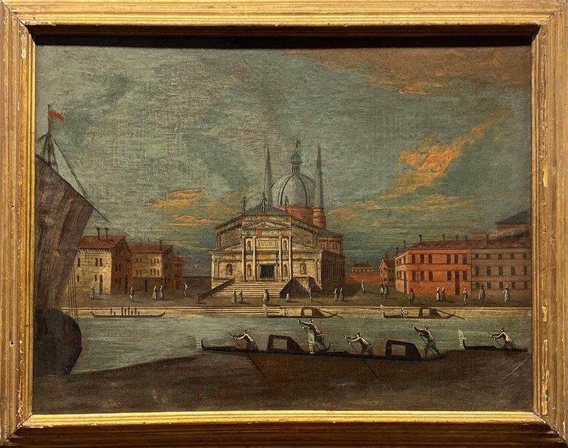 Scuola Veneta, XVIII - XIX Sec. - Veduta di Venezia con la Chiesa del Redentore