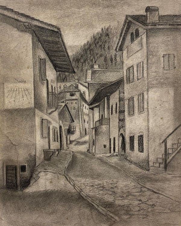 Ubaldo Oppi - Paesaggio montano con strada