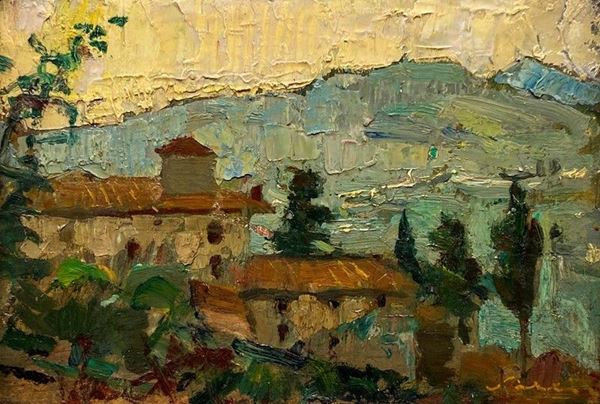 Giulio Salti - Paesaggio con casolare di campagna