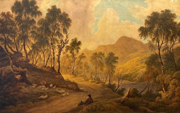 Joshua Wallis - Paesaggio con pastore e gregge