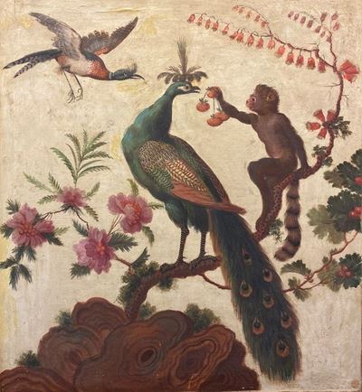 Pavone con Scimmia e Fagiano
