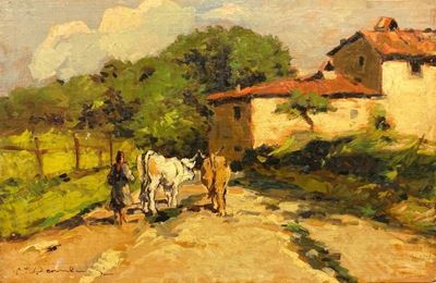 Paesaggio con Buoi e Contadina