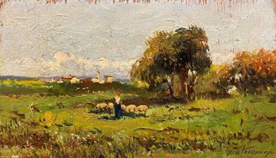 Campagna con Contadina e Gregge