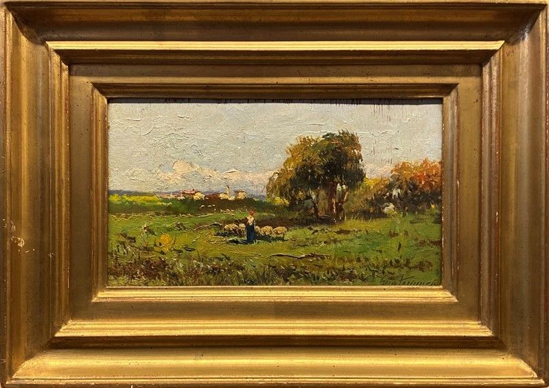 Gino Tommasi - Campagna con Contadina e Gregge