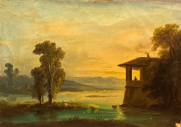 Anonimo, XIX - XX sec. - Paesaggio lacustre 