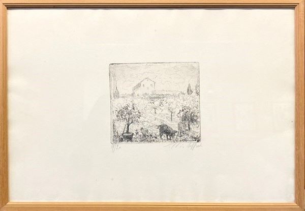 Silvio Loffredo : Campagna con casolare e animali  - Auction GRAFICA, MULTIPLI ED EDIZIONI - Galleria Pananti Casa d'Aste