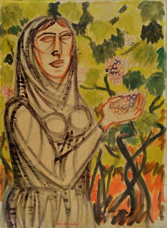 Giuseppe Migneco - Contadina e uva 