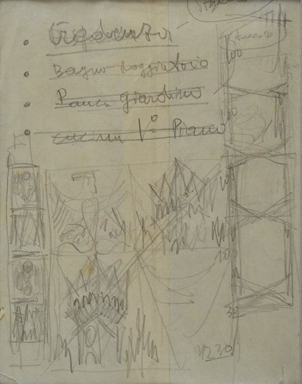 Fortunato Depero - Hall of the Provincial Council of Trento (Study for painting &quot;Historical perspectives and folkloric symbols&quot;)