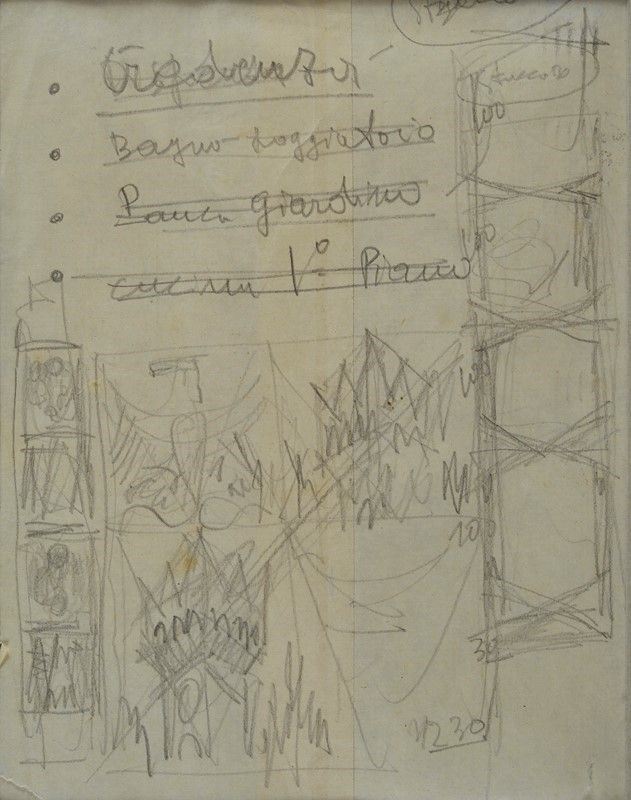 Fortunato Depero - Sala del Consiglio Provinciale di Trento (studio per Dipinto "prospettive Stor...