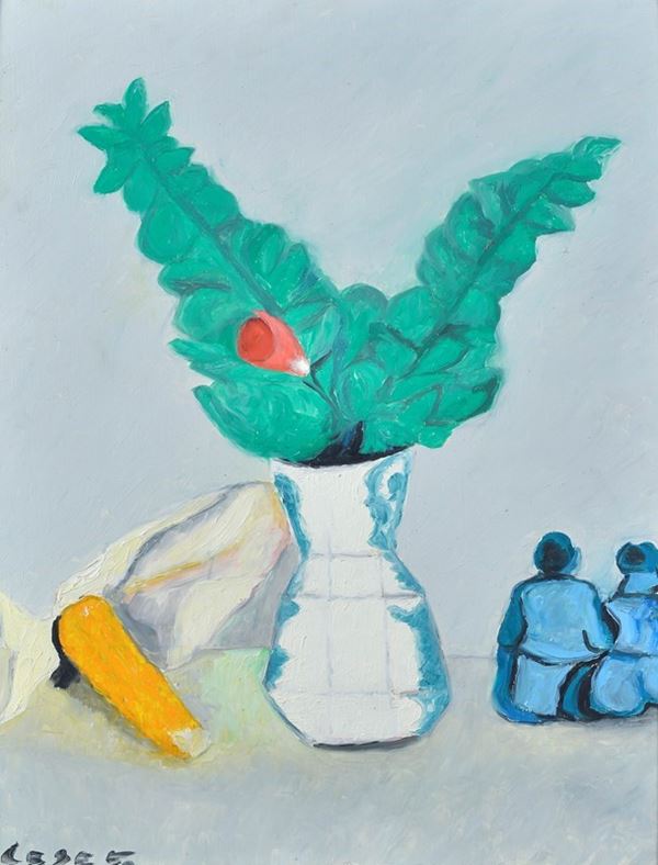 Giuseppe Cesetti - Vase of flowers and figures