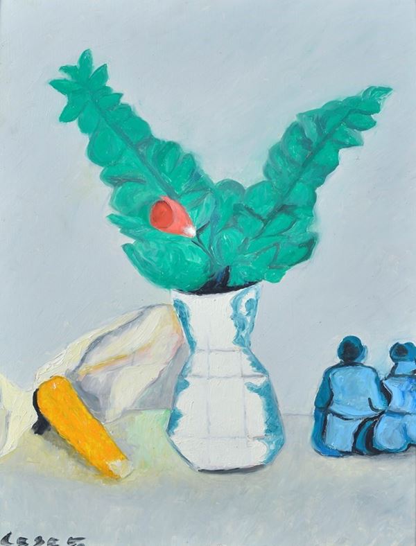 Giuseppe Cesetti - Vaso di fiori e figure