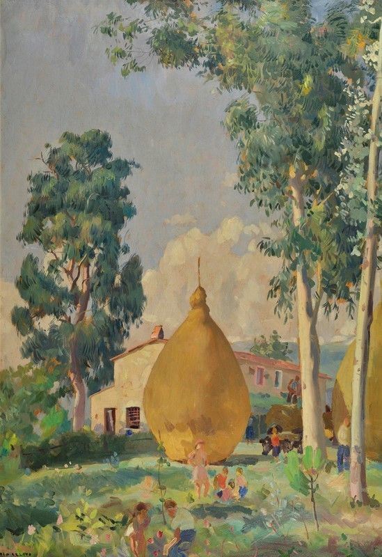 Ugo Celada da Virgilio - Cascina con covoni e figure