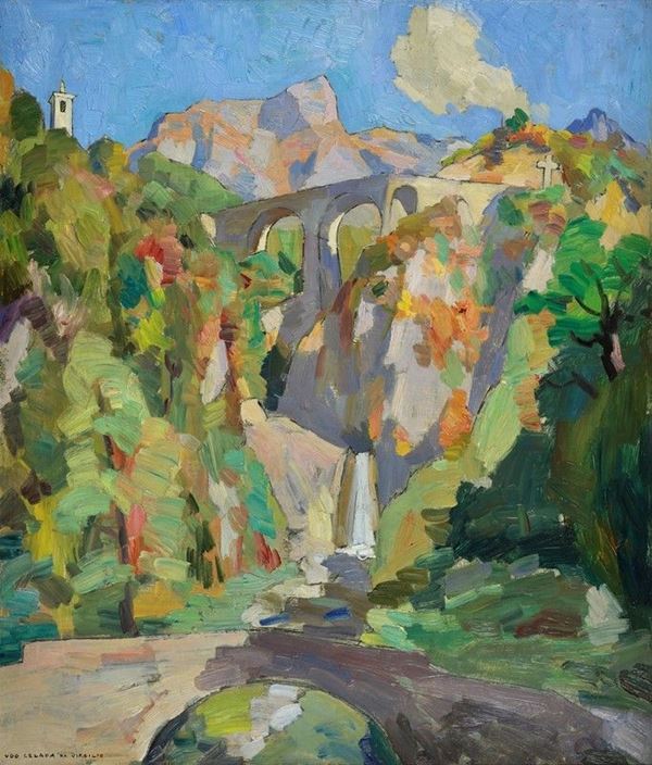 Ugo Celada da Virgilio - Paesaggio montano con ponte