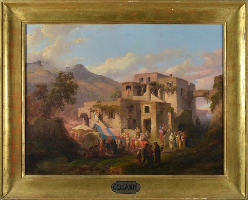 Giacinto Gigante - Veduta di Villaggio con Figure