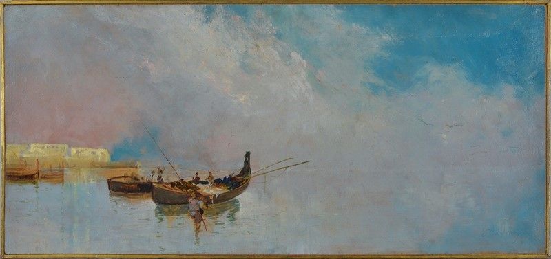 Edoardo Dalbono - Marina con Barche di Pescatori
