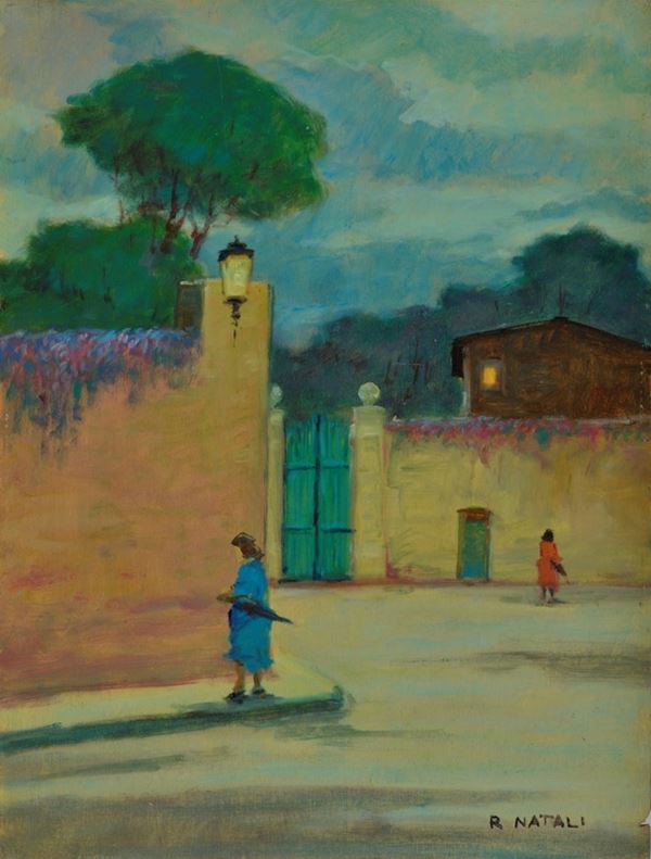 Attr. a Renato Natali - Strada di paese con figure