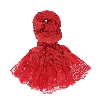 Sciarpa Cachemire, Seta e Pizzo Rosso