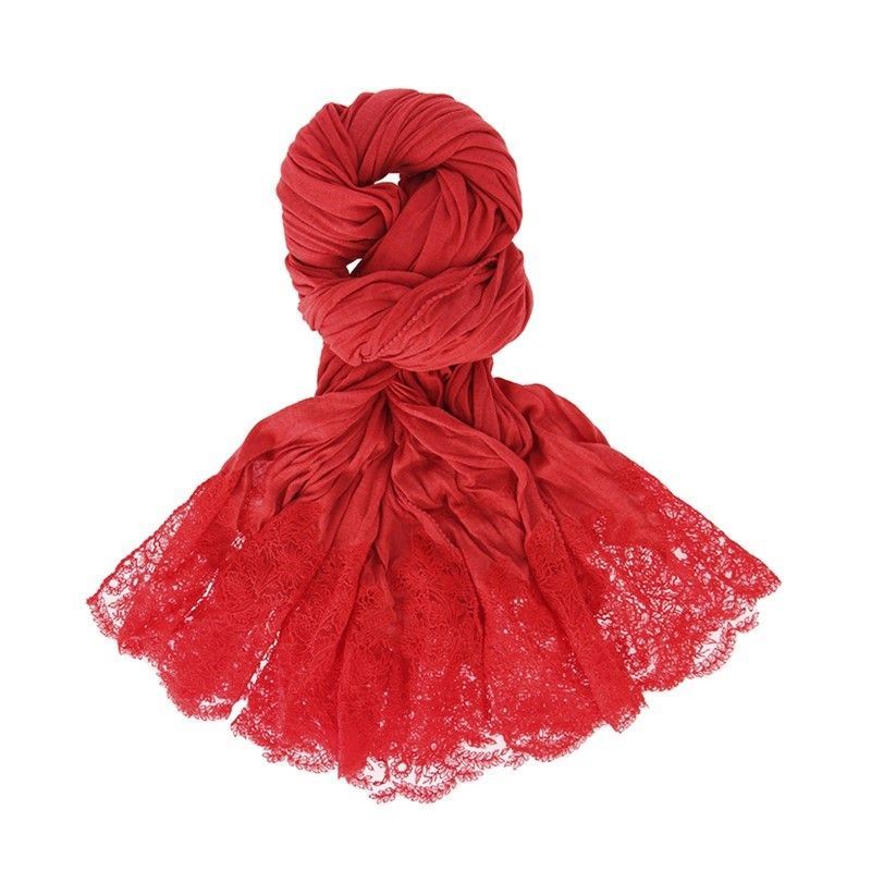 Ermanno Scervino - Sciarpa Cachemire, Seta e Pizzo Rosso