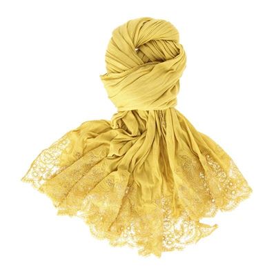 Sciarpa Cachemire, Seta e Pizzo Giallo