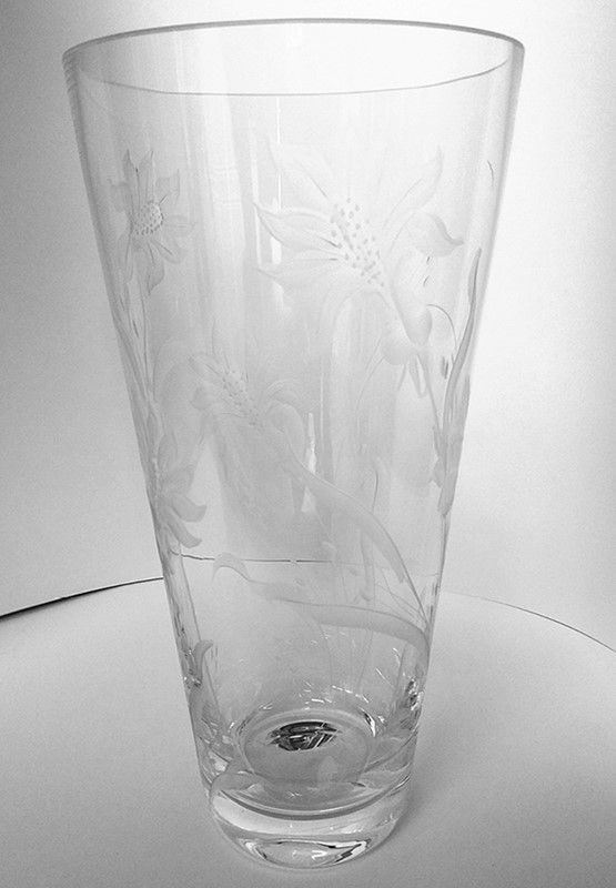 Locchi - Vaso di Cristallo, Soffiato con Motivi Floreali