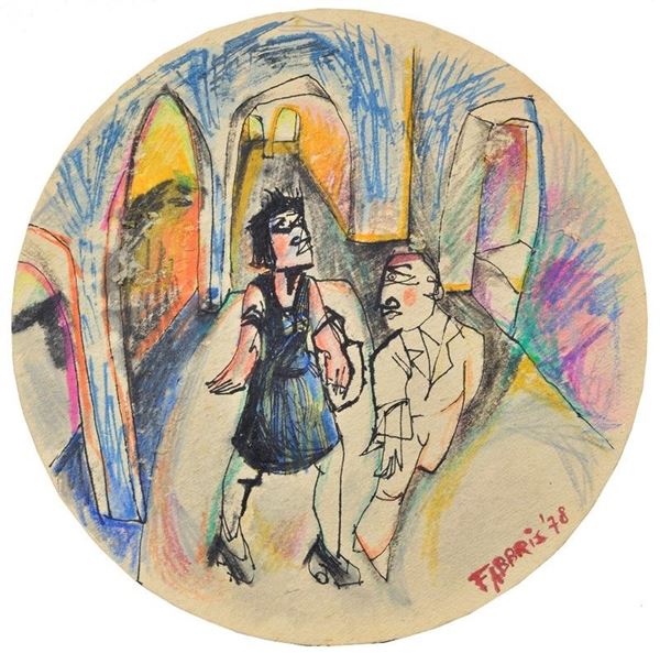 Claudio Fabbris : Figure  (1978)  - Inchiostro e matite su cartoncino - Asta Autori del XX sec, Arte Moderna e Contemporanea - Galleria Pananti Casa d'Aste