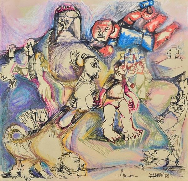 Claudio Fabbris : Incubo  (1978)  - Inchiostro e pastelli su carta - Asta Autori del XX sec, Arte Moderna e Contemporanea - Galleria Pananti Casa d'Aste