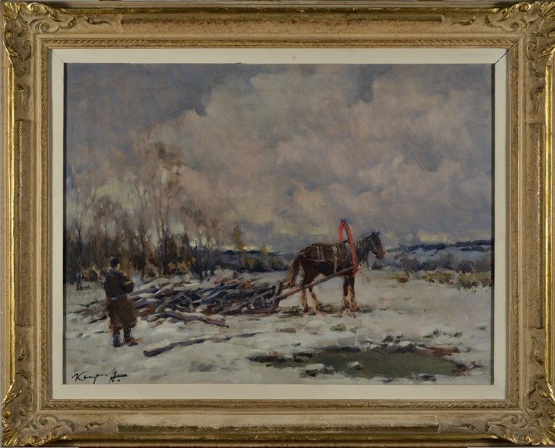 Ivan Karpoff - Paesaggio Innevato con Cavallo e Figura