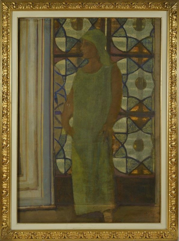 Carlo Corsi - La vetrata, tempera su cartone riportato su compensato (1933)