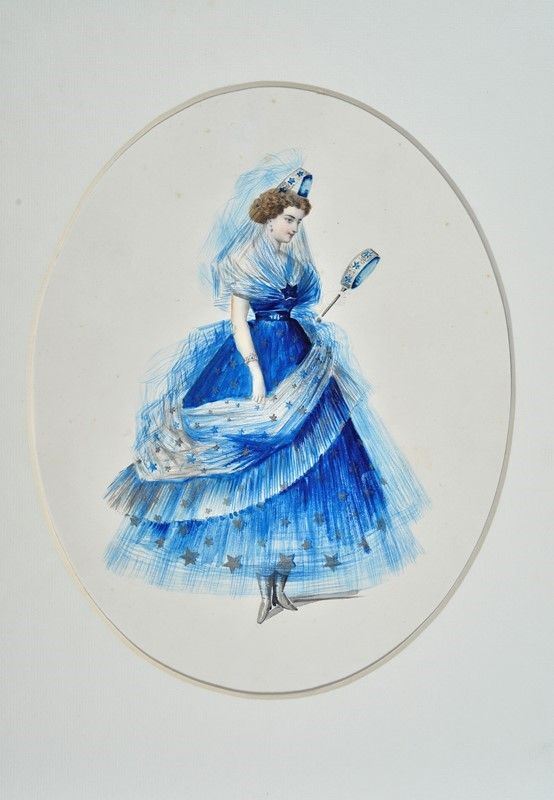 Anonimo Francese, XIX sec. : Dama con abito stellato  - Auction Stampe e disegni, antichi e moderni - Galleria Pananti Casa d'Aste