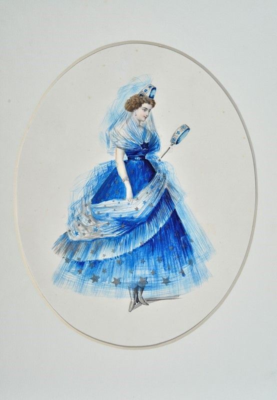 Anonimo Francese, XIX Sec. - Dama con Abito Stellato