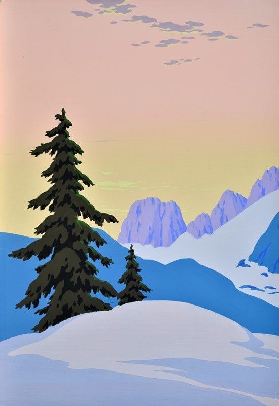 Giovanni Meschini : Paesaggio innevato  (1937)  - Pochoir a colori - Asta Stampe e disegni, antichi e moderni - Galleria Pananti Casa d'Aste