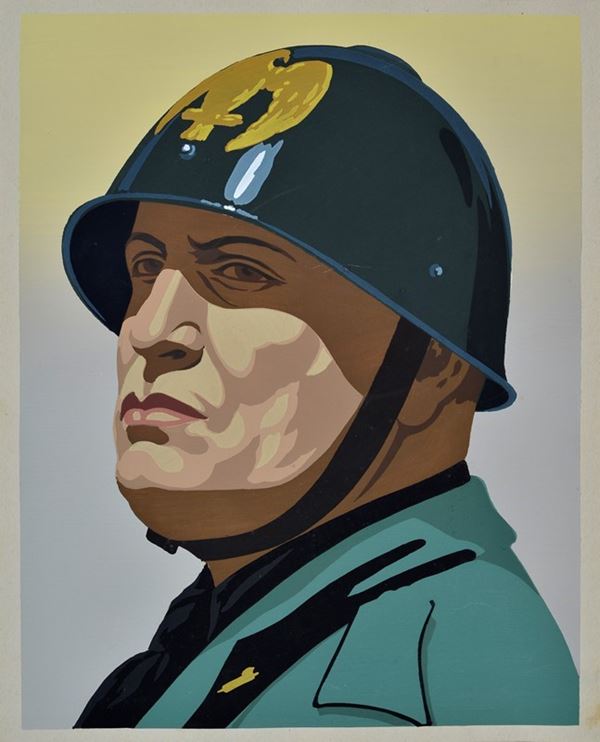 Giovanni Meschini : Mussolini  - Pochoir a colori - Asta Stampe e disegni, antichi e moderni - Galleria Pananti Casa d'Aste
