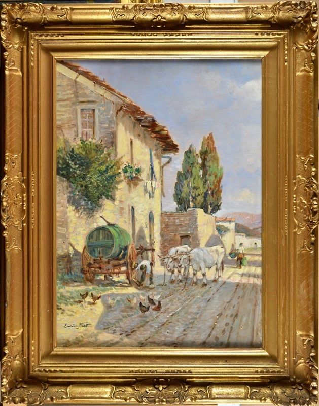 Enrico Nuti - Cascina con Buoi e Galline
