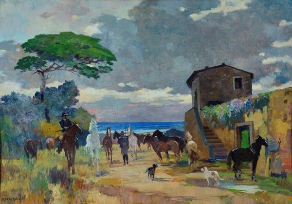 Renato Natali - Cascina con butteri e cavalli
