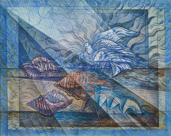Floriano Bodini - Doves, shell and sea