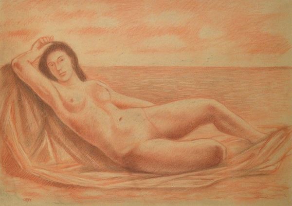Ubaldo Oppi - Nude lying by the sea