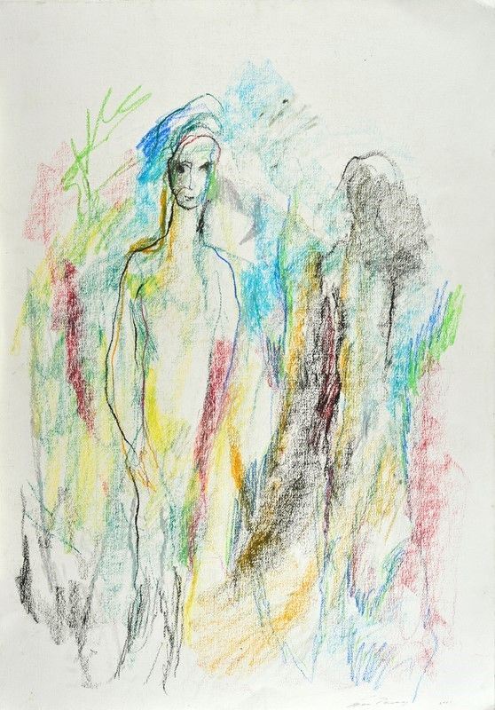 Ernesto Treccani : Figure  (2001)  - Pastelli su carta - Asta Arte Moderna e Contemporanea, Grafica e Multipli - Galleria Pananti Casa d'Aste