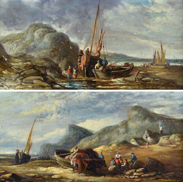 Anonimo, XIX sec. - Life scenes of fishermen