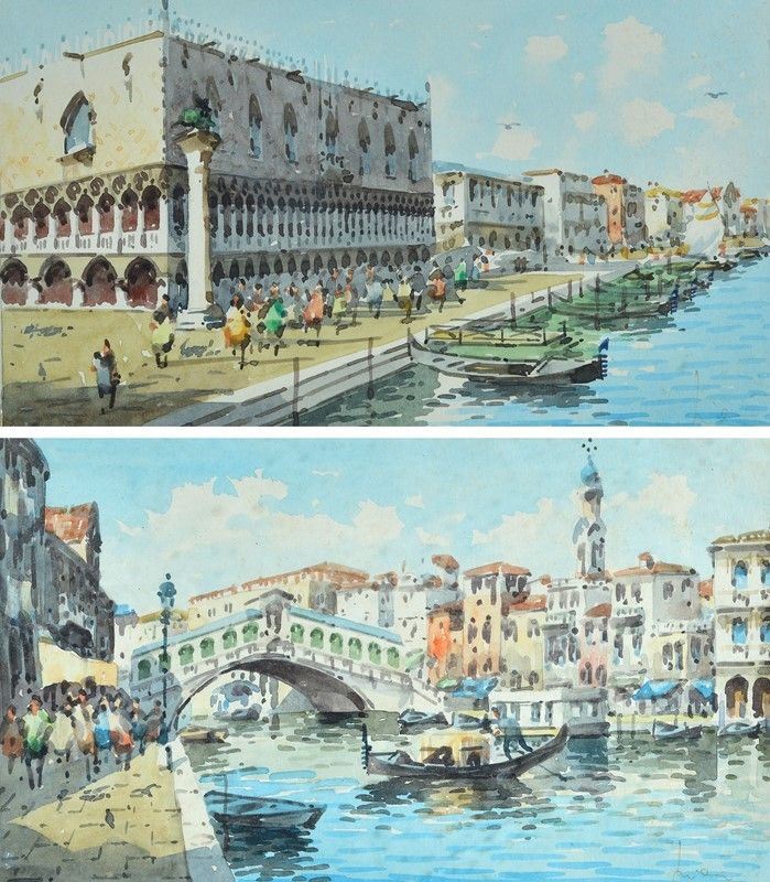 Anonimo, XX Sec. - Coppia di Vedute di Venezia